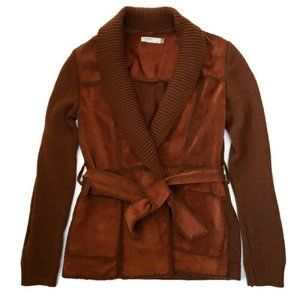 J Crew Vtg Leather Wool Knit Patchwork Cardigan xs